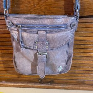 Order buckGray Leather Crossbody Bag with Zip Closure